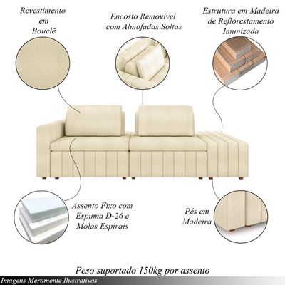 Sofá Ilha com Encosto e Almofadas Móveis Olimpo 265cm Modulado Bouclê Off White G45 - Gran Belo