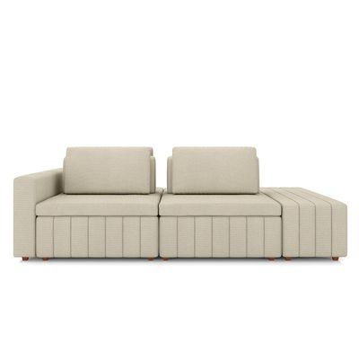 Sofá Ilha com Encosto e Almofadas Móveis Olimpo 265cm Modulado Linho Bege G45 - Gran Belo