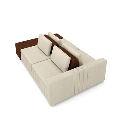 Sofá Ilha com Encosto e Almofadas Móveis Olimpo 265cm Modulado Linho/PU Bege/Marrom G45 - Gran Belo