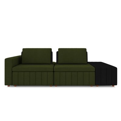 Sofá Ilha com Encosto e Almofadas Móveis Olimpo 265cm Modulado Linho/PU Verde/Preto G45 - Gran Belo