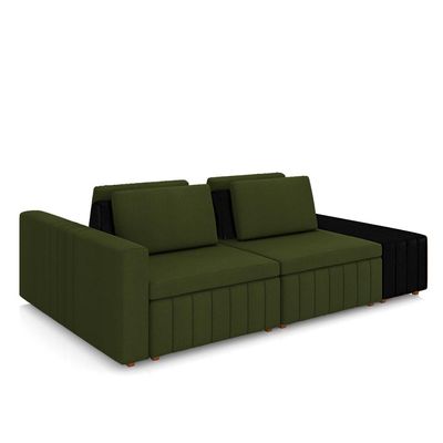 Sofá Ilha com Encosto e Almofadas Móveis Olimpo 265cm Modulado Linho/PU Verde/Preto G45 - Gran Belo