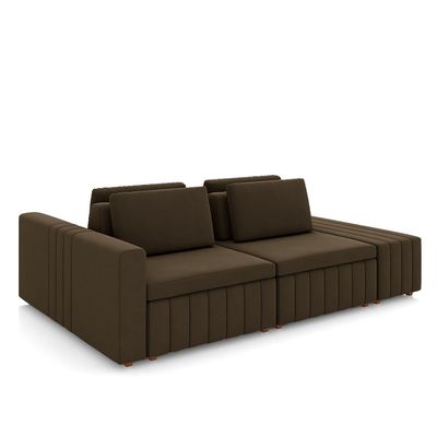 Sofá Ilha com Encosto e Almofadas Móveis Olimpo 265cm Modulado Veludo Marrom G45 - Gran Belo