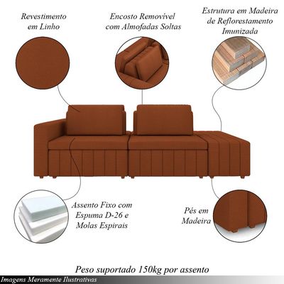 Sofá Ilha com Encosto e Almofadas Móveis Olimpo 285cm Modulado Linho Terracota G45 - Gran Belo