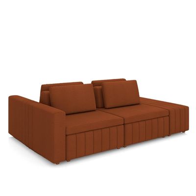 Sofá Ilha com Encosto e Almofadas Móveis Olimpo 285cm Modulado Linho Terracota G45 - Gran Belo