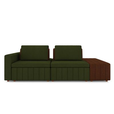 Sofá Ilha com Encosto e Almofadas Móveis Olimpo 285cm Modulado Linho/PU Verde/Marrom G45 - Gran Belo