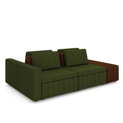 Sofá Ilha com Encosto e Almofadas Móveis Olimpo 285cm Modulado Linho/PU Verde/Marrom G45 - Gran Belo