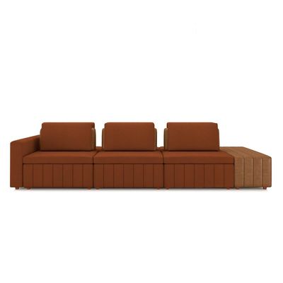 Sofá Ilha com Encosto e Almofadas Móveis Olimpo 335cm Modulado Linho/PU Terracota/Caramelo G45 - Gran Belo