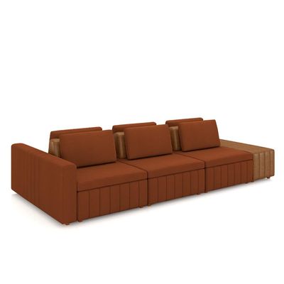 Sofá Ilha com Encosto e Almofadas Móveis Olimpo 335cm Modulado Linho/PU Terracota/Caramelo G45 - Gran Belo