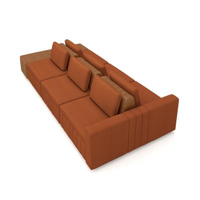 Sofá Ilha com Encosto e Almofadas Móveis Olimpo 335cm Modulado Linho/PU Terracota/Caramelo G45 - Gran Belo