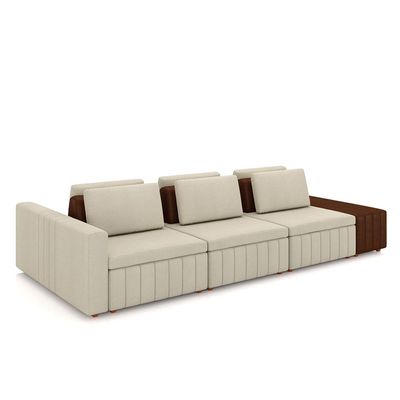 Sofá Ilha com Encosto e Almofadas Móveis Olimpo 335cm Modulado Linho/PU Bege/Marrom G45 - Gran Belo