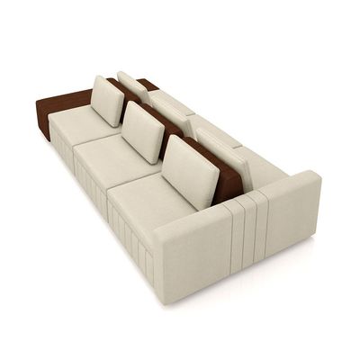 Sofá Ilha com Encosto e Almofadas Móveis Olimpo 335cm Modulado Linho/PU Bege/Marrom G45 - Gran Belo