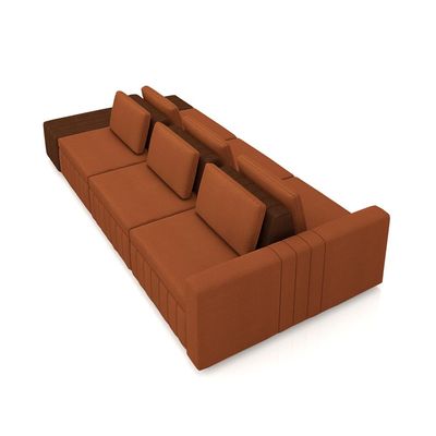 Sofá Ilha com Encosto e Almofadas Móveis Olimpo 335cm Modulado Linho/PU Terracota/Marrom G45 - Gran Belo