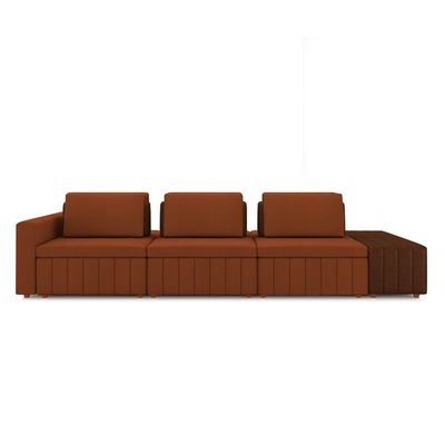 Sofá Ilha com Encosto e Almofadas Móveis Olimpo 335cm Modulado Linho/PU Terracota/Marrom G45 - Gran Belo
