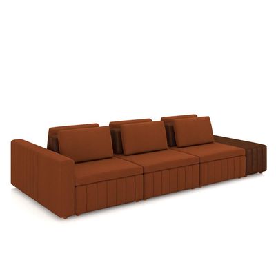 Sofá Ilha com Encosto e Almofadas Móveis Olimpo 335cm Modulado Linho/PU Terracota/Marrom G45 - Gran Belo