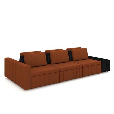 Sofá Ilha com Encosto e Almofadas Móveis Olimpo 335cm Modulado Linho/PU Terracota/Preto G45 - Gran Belo