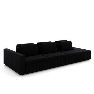 Sofá Ilha com Encosto e Almofadas Móveis Olimpo 335cm Modulado Veludo Preto G45 - Gran Belo