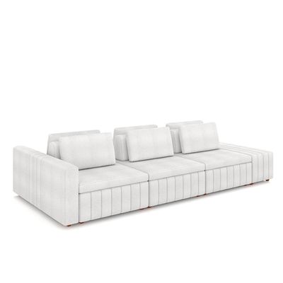 Sofá Ilha com Encosto e Almofadas Móveis Olimpo 365cm Modulado Bouclê Branco G45 - Gran Belo