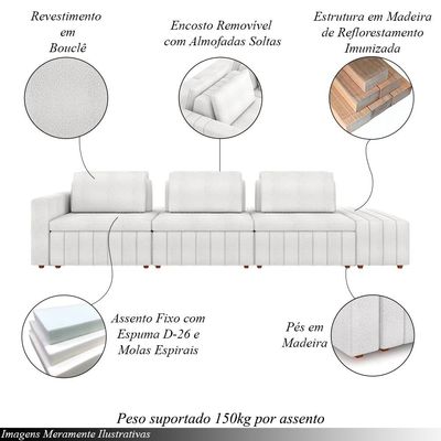 Sofá Ilha com Encosto e Almofadas Móveis Olimpo 365cm Modulado Bouclê Branco G45 - Gran Belo