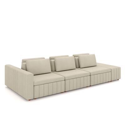 Sofá Ilha com Encosto e Almofadas Móveis Olimpo 365cm Modulado Linho Bege G45 - Gran Belo
