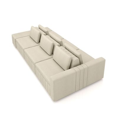 Sofá Ilha com Encosto e Almofadas Móveis Olimpo 365cm Modulado Linho Bege G45 - Gran Belo