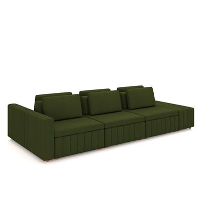 Sofá Ilha com Encosto e Almofadas Móveis Olimpo 365cm Modulado Linho Verde G45 - Gran Belo