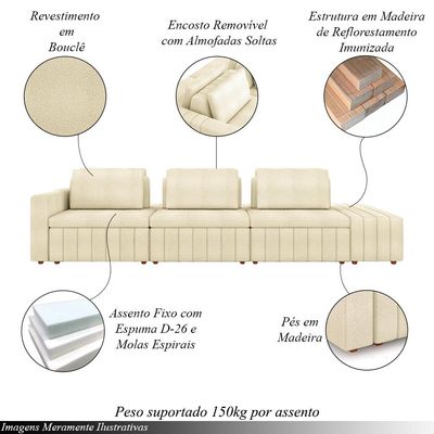 Sofá Ilha com Encosto e Almofadas Móveis Olimpo 395cm Modulado Bouclê Off White G45 - Gran Belo