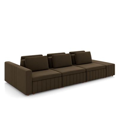 Sofá Ilha com Encosto e Almofadas Móveis Olimpo 395cm Modulado Veludo Marrom G45 - Gran Belo