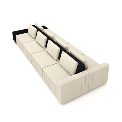 Sofá Ilha com Encosto e Almofadas Móveis Olimpo 425cm Modulado Linho/PU Bege/Preto G45 - Gran Belo