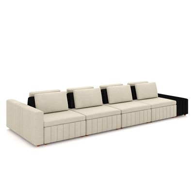 Sofá Ilha com Encosto e Almofadas Móveis Olimpo 425cm Modulado Linho/PU Bege/Preto G45 - Gran Belo