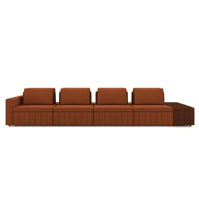 Sofá Ilha com Encosto e Almofadas Móveis Olimpo 425cm Modulado Linho/PU Terracota/Marrom G45 - Gran Belo