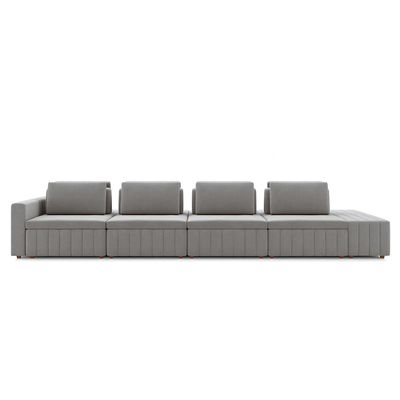 Sofá Ilha com Encosto e Almofadas Móveis Olimpo 425cm Modulado Veludo Cinza G45 - Gran Belo