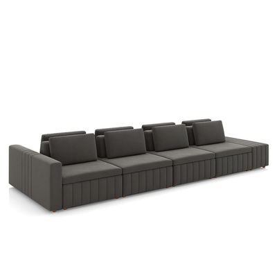 Sofá Ilha com Encosto e Almofadas Móveis Olimpo 425cm Modulado Veludo Grafite G45 - Gran Belo
