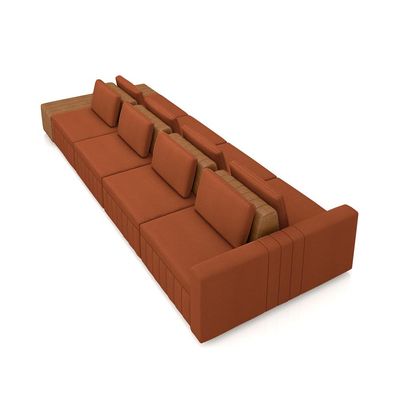 Sofá Ilha com Encosto e Almofadas Móveis Olimpo 465cm Modulado Linho/PU Terracota/Caramelo G45 - Gran Belo