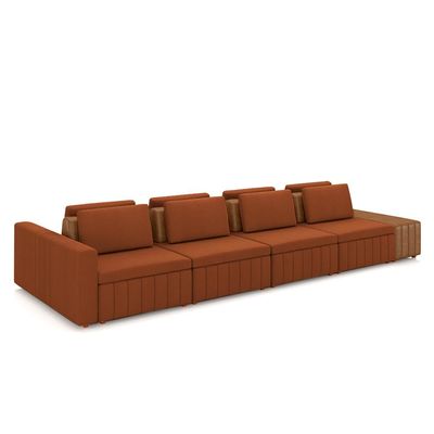 Sofá Ilha com Encosto e Almofadas Móveis Olimpo 465cm Modulado Linho/PU Terracota/Caramelo G45 - Gran Belo