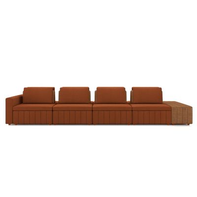 Sofá Ilha com Encosto e Almofadas Móveis Olimpo 465cm Modulado Linho/PU Terracota/Caramelo G45 - Gran Belo
