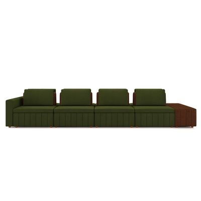 Sofá Ilha com Encosto e Almofadas Móveis Olimpo 465cm Modulado Linho/PU Verde/Marrom G45 - Gran Belo