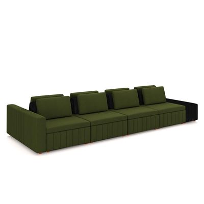 Sofá Ilha com Encosto e Almofadas Móveis Olimpo 465cm Modulado Linho/PU Verde/Preto G45 - Gran Belo
