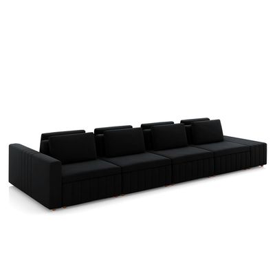 Sofá Ilha com Encosto e Almofadas Móveis Olimpo 465cm Modulado Veludo Preto G45 - Gran Belo