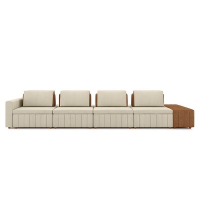 Sofá Ilha com Encosto e Almofadas Móveis Olimpo 505cm Modulado Linho/PU Bege/Caramelo G45 - Gran Belo