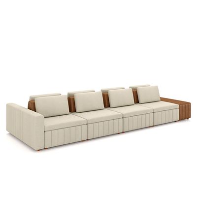 Sofá Ilha com Encosto e Almofadas Móveis Olimpo 505cm Modulado Linho/PU Bege/Caramelo G45 - Gran Belo