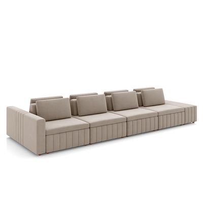 Sofá Ilha com Encosto e Almofadas Móveis Olimpo 505cm Modulado Veludo Bege G45 - Gran Belo
