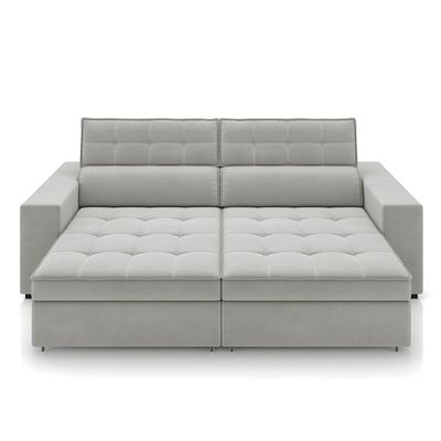 Sofá Decorativo Hugo 3 Lugares 246cm Reclinável e Retrátil Veludo Cinza Claro G45 - Gran Belo