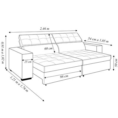 Sofá Decorativo Hugo 3 Lugares 246cm Reclinável e Retrátil Veludo Cinza Claro G45 - Gran Belo