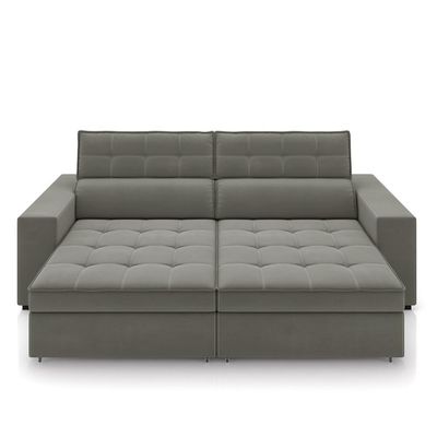 Sofá Decorativo Hugo 3 Lugares 246cm Reclinável e Retrátil Veludo Cinza G45 - Gran Belo
