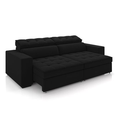 Sofá Decorativo Hugo 3 Lugares 246cm Reclinável e Retrátil Veludo Preto G45 - Gran Belo