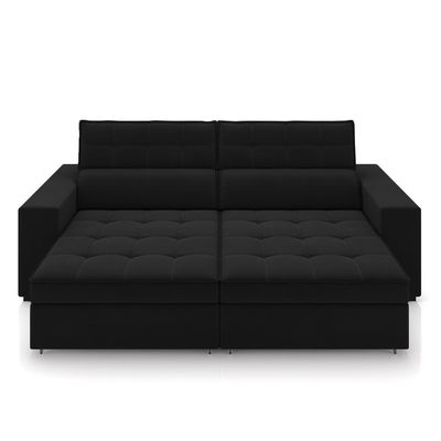 Sofá Decorativo Hugo 3 Lugares 246cm Reclinável e Retrátil Veludo Preto G45 - Gran Belo