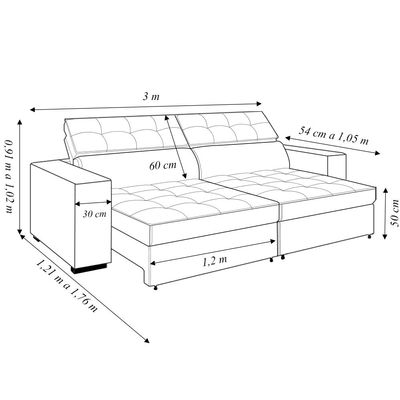 Sofá Decorativo Hugo 4 Lugares 300cm Reclinável e Retrátil Veludo Preto G45 - Gran Belo