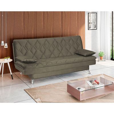 Sofá Cama Sala de Estar 193cm Belinda com Pés Alumínio Veludo Marrom Claro - Gran Belo