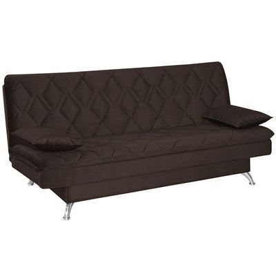 Sofá Cama Sala de Estar 193cm Belinda com Pés Alumínio Veludo Marrom - Gran Belo