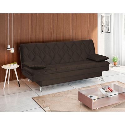 Sofá Cama Sala de Estar 193cm Belinda com Pés Alumínio Veludo Marrom - Gran Belo